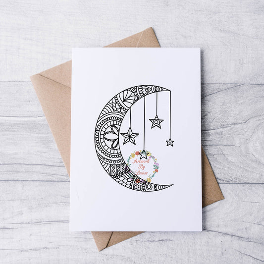 Moon And Stars Mandala Greetings Card