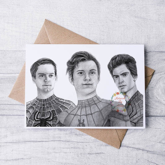 Tobey Maguire, Tom Holland & Andrew Garfield Trio Greetings Card