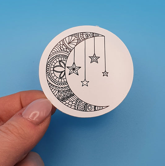 Moon and Stars Mandala Die Cut Sticker