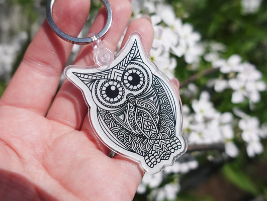 Owl Mandala Acrylic Keychain