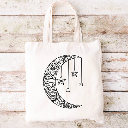 Moon and Stars Mandala Tote Bag