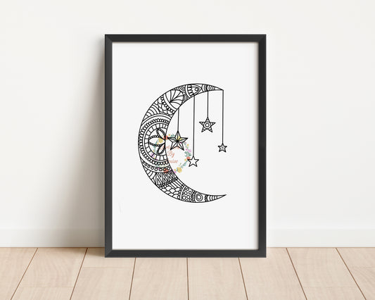 Moon and Stars Mandala Art Print