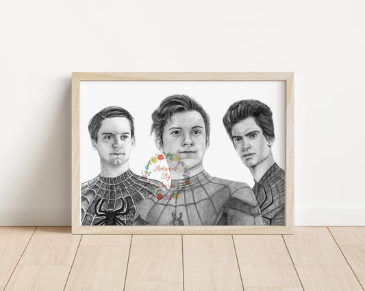 Tobey Maguire, Tom Holland & Andrew Garfield Trio Art Print