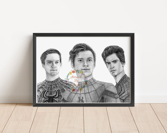 Tobey Maguire, Tom Holland & Andrew Garfield Trio Art Print
