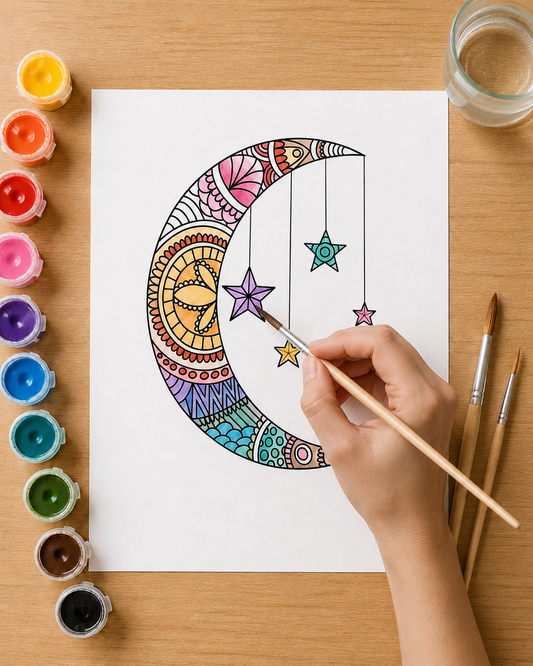 Moon and Stars Mandala - Gouache Painting kit
