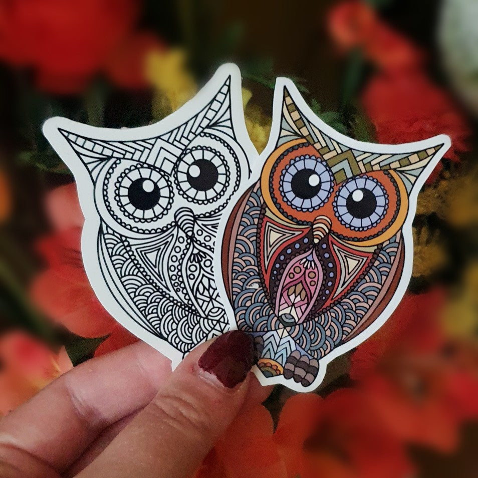 Owl Mandala Die Cut Sticker