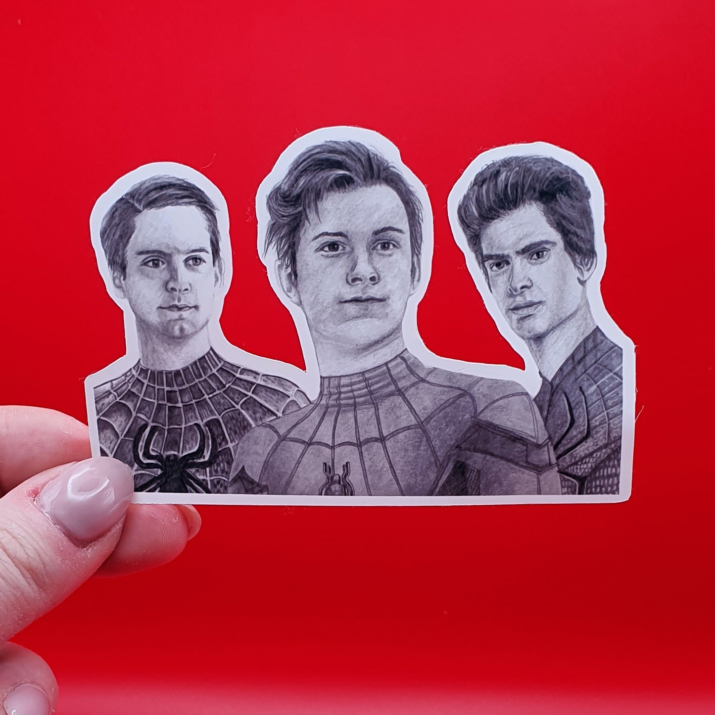 Tobey Maguire, Tom Holland & Andrew Garfield Trio Die Cut Sticker