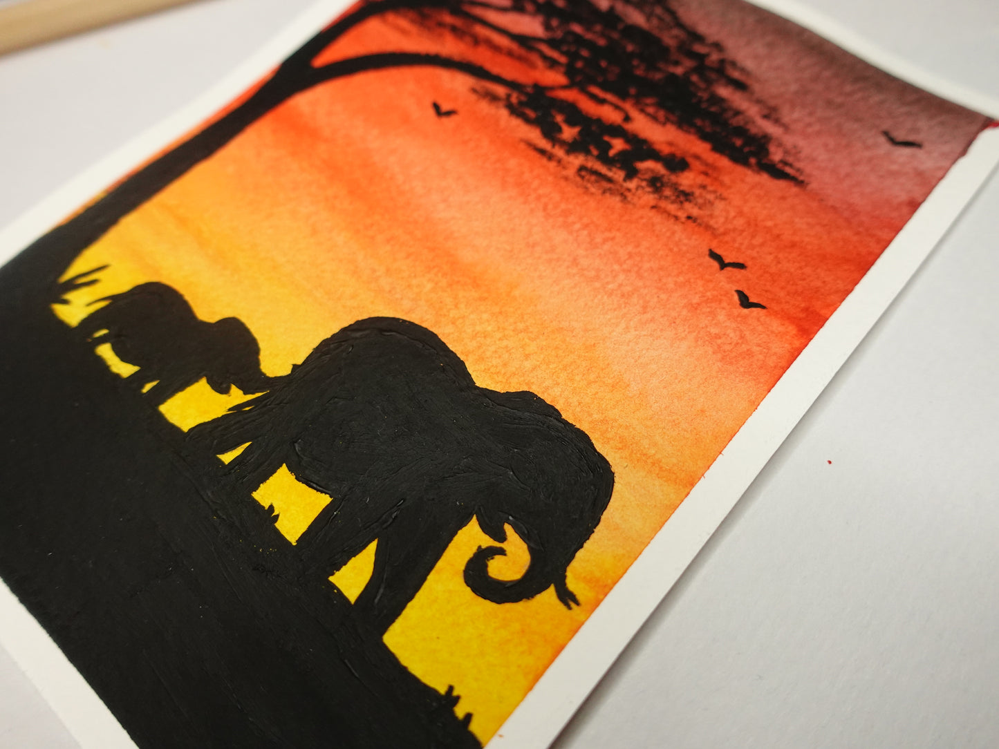 Elephant Safari Watercolour Postcard Painting Original