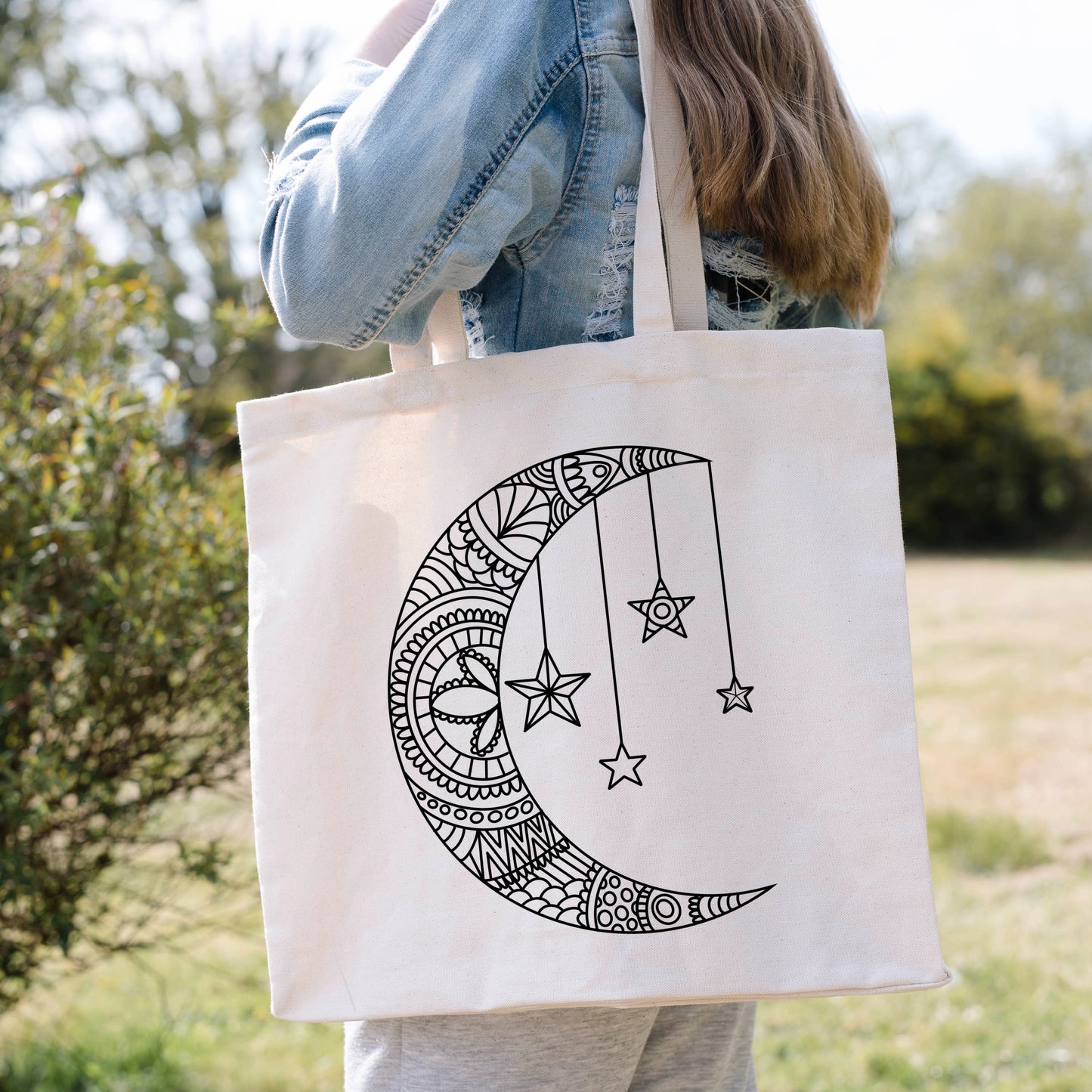 Moon and Stars Mandala Tote Bag