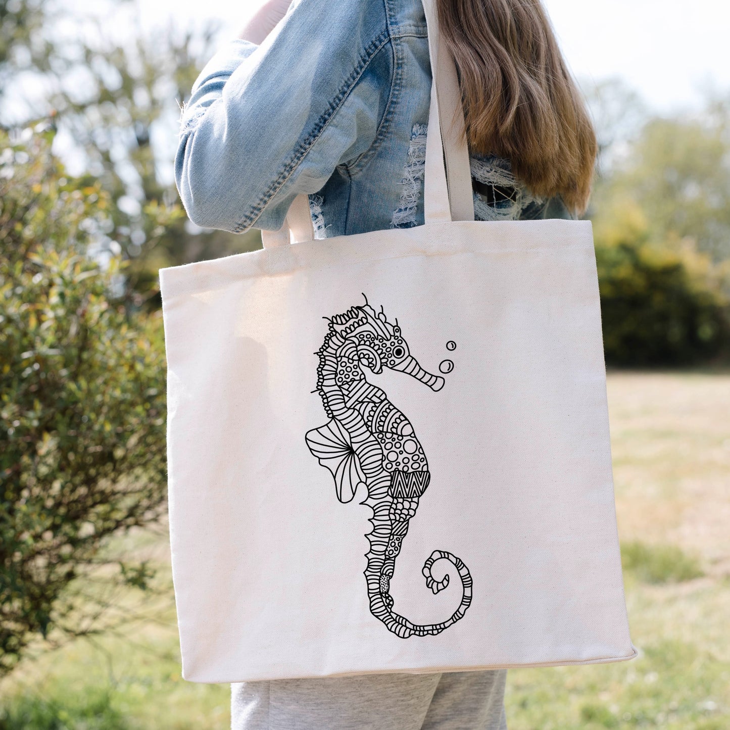 Sea Horse Mandala Tote Bag