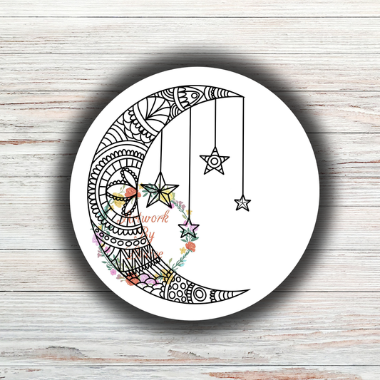 Moon and Stars Mandala Die Cut Sticker